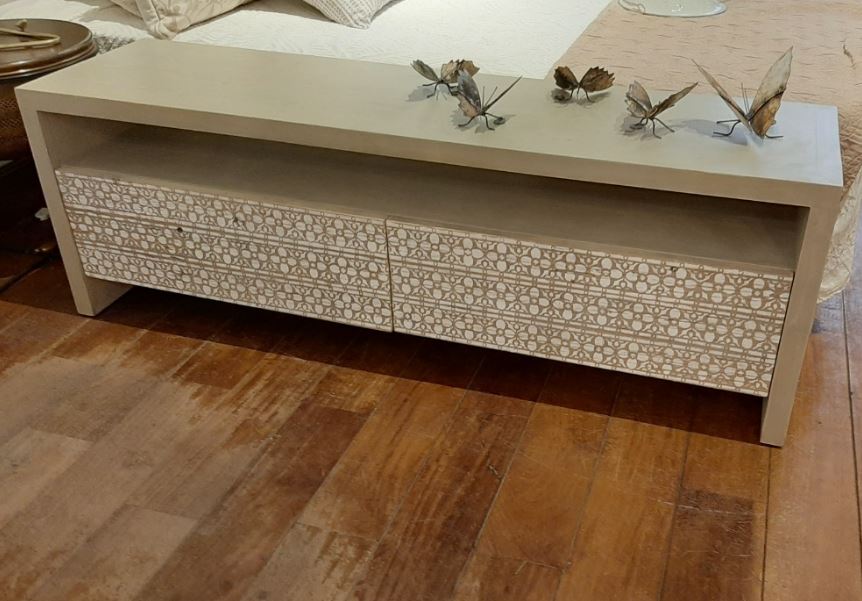 Fola Patterned TV Unit Drawer With Open Storage Shelf 0