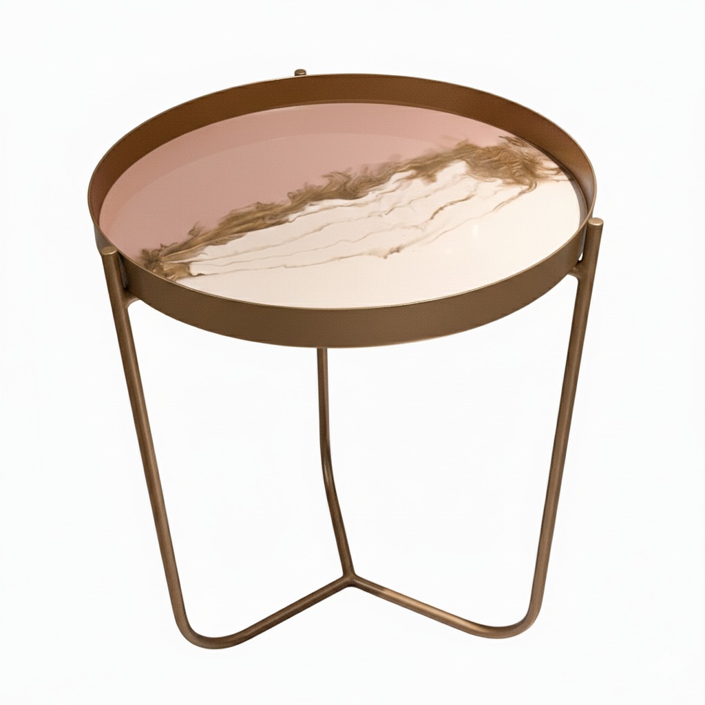 Rose & White Epoxy Side Table – Gold Frame 0