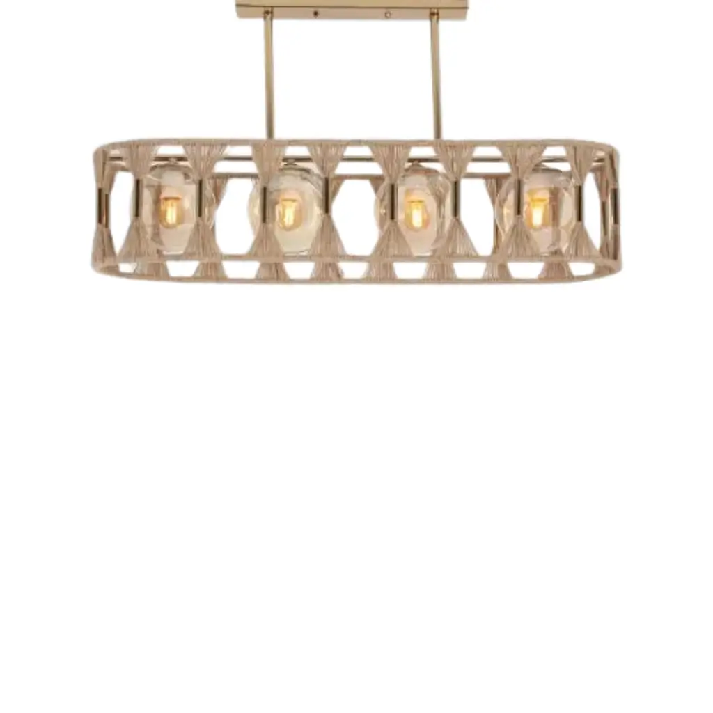 Gold Jute & Glass Linear Pendant Lamp TA_BU_009 0