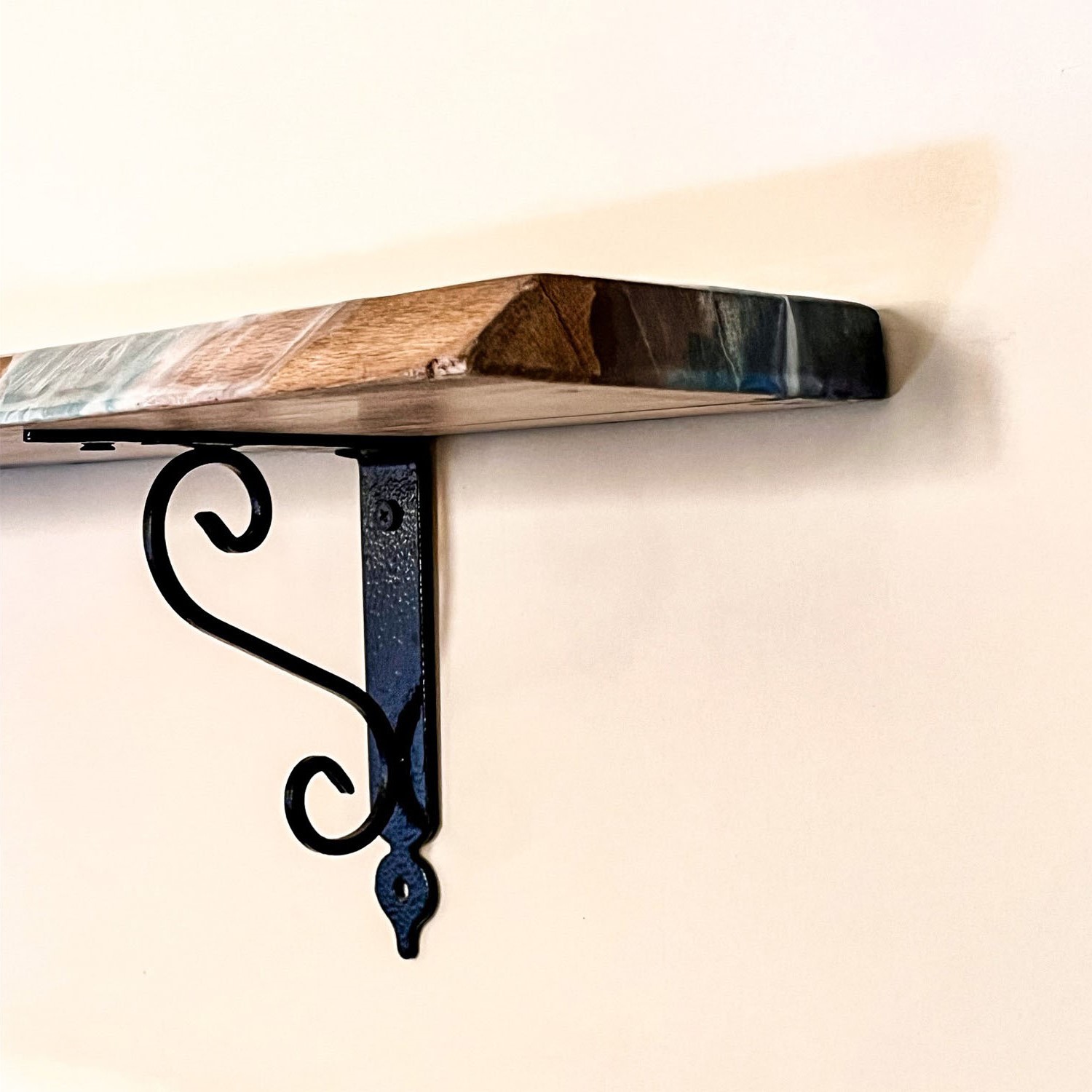 Epoxy on Beech Wood Coffee Corner Shelf Set of Two With Mug Hooks 3