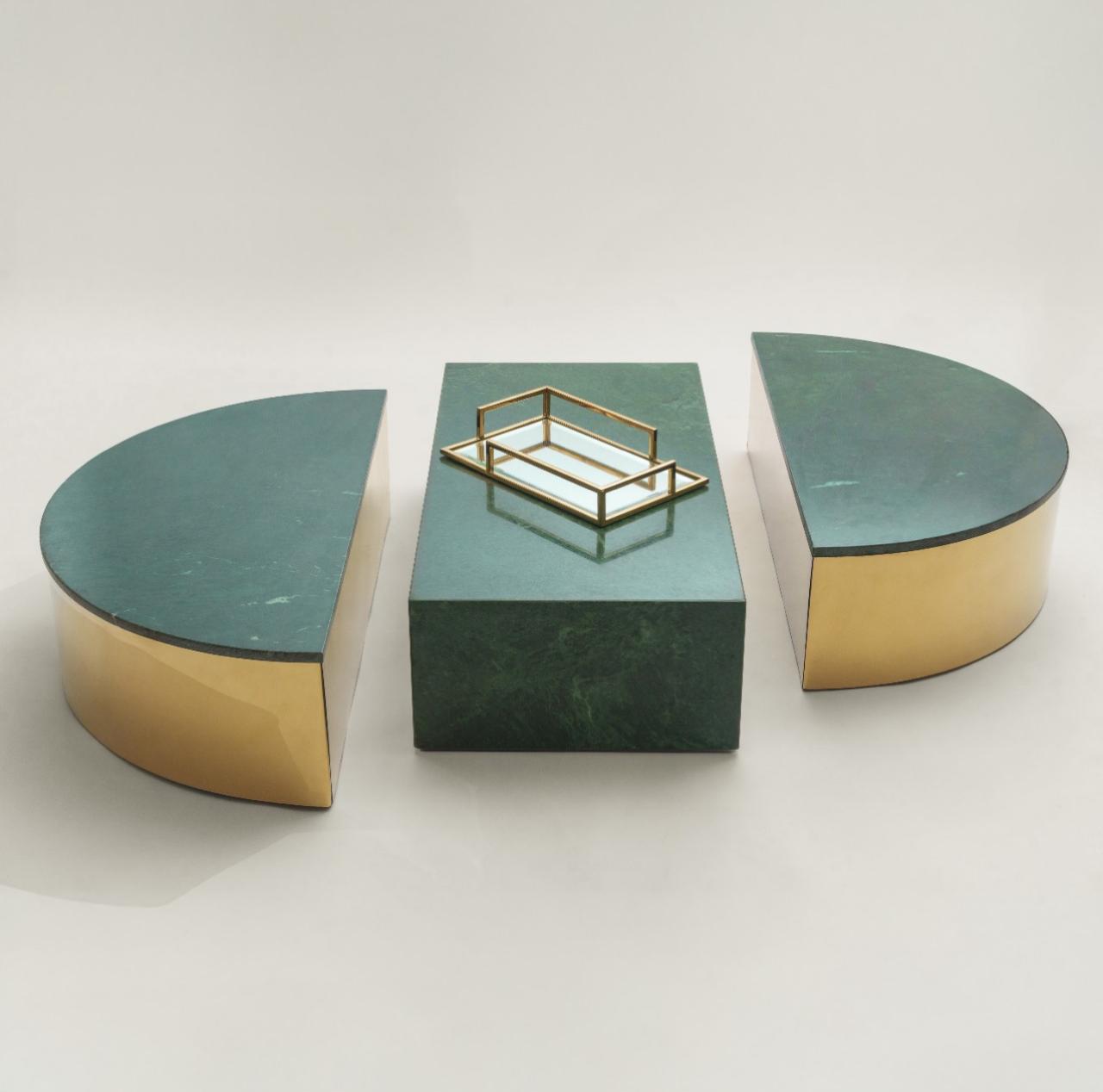 Marble Blocks Coffee Table With Gold Corners - Green Marble 1