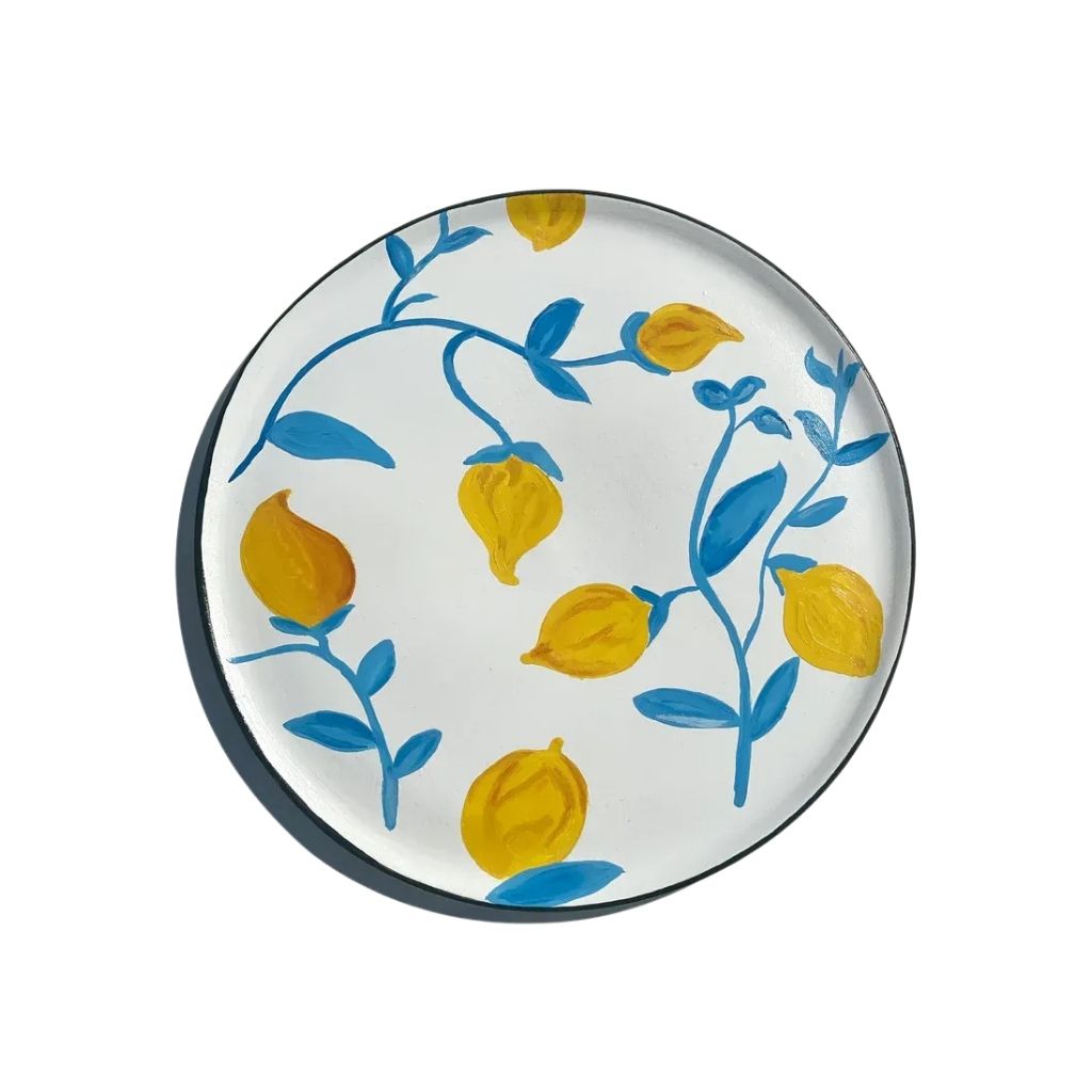 Sky Blue Lemon Ceramic Wall Plate - Lemon & Leaf Design 0