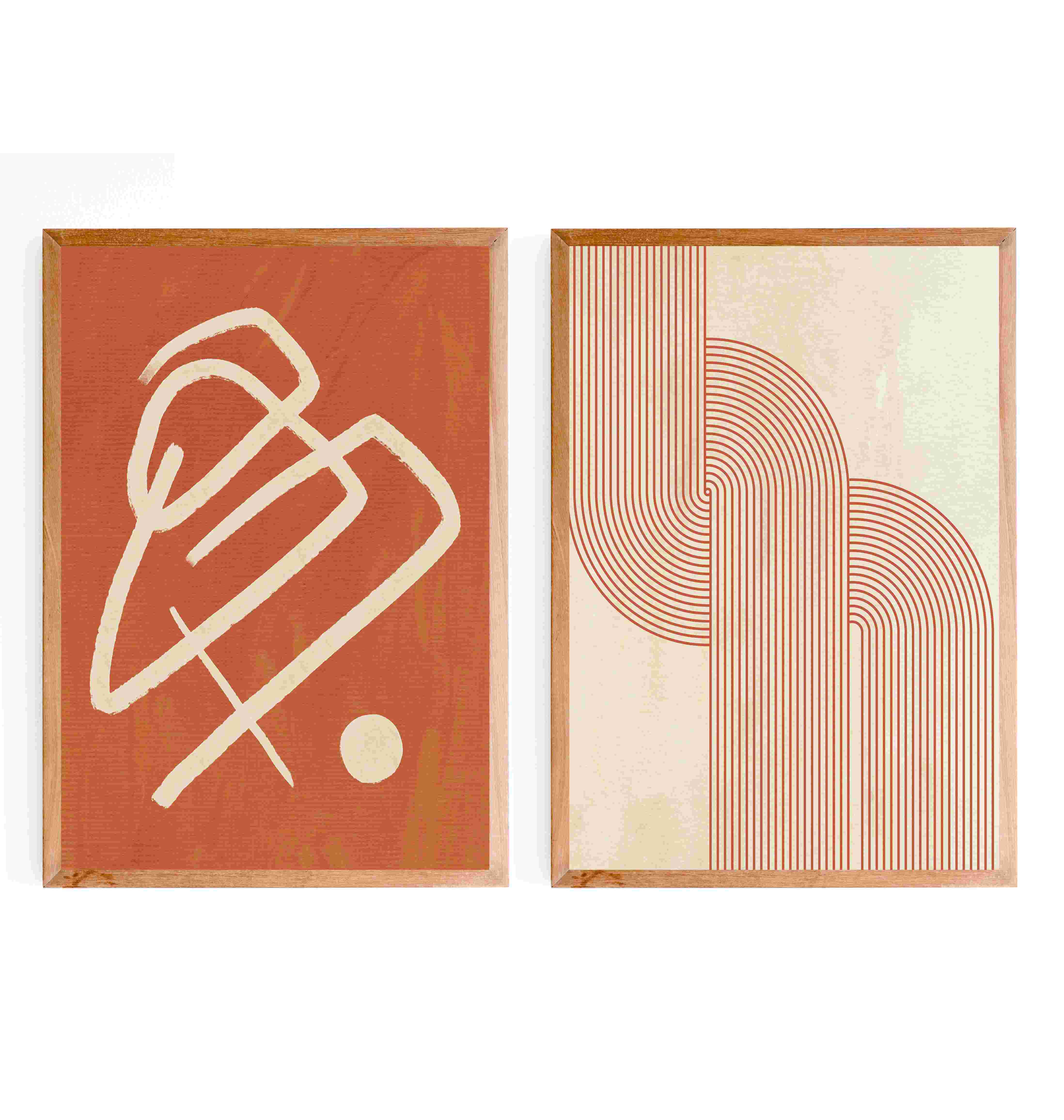 Abstract Burnt Orange Printed Artwork With Wooden Frame 0