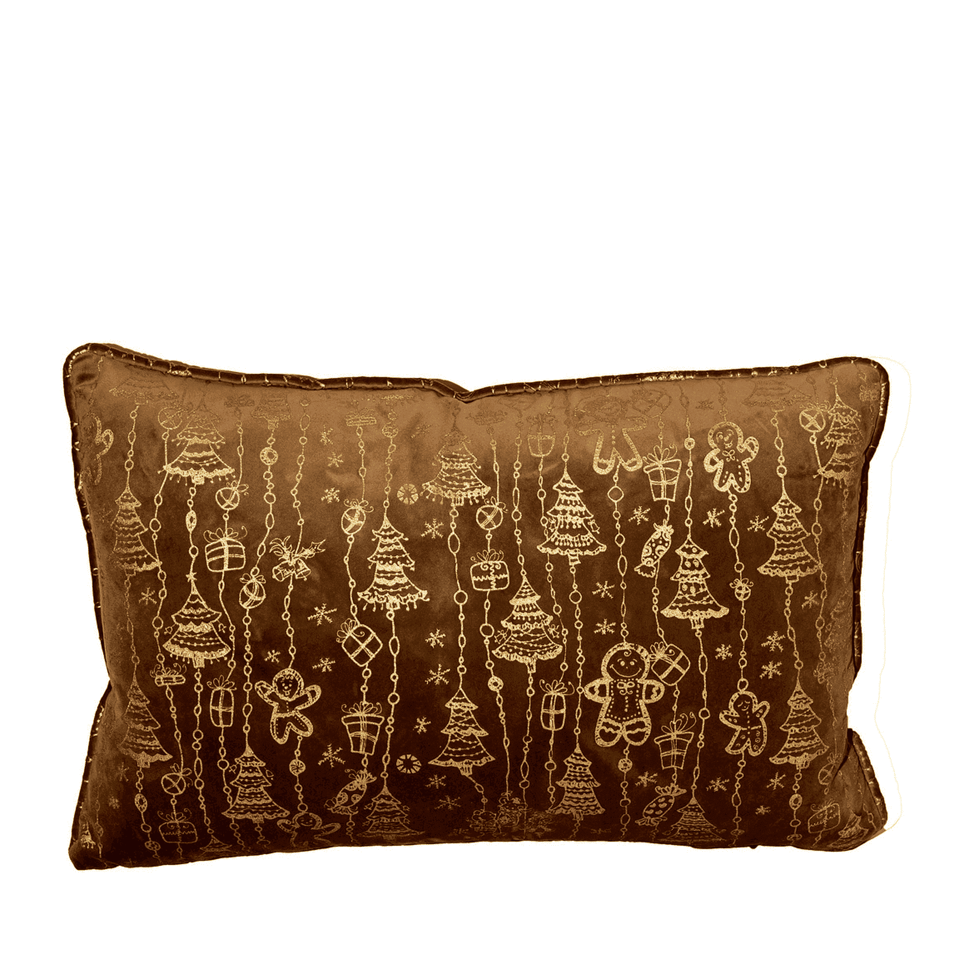 Christmas-Themed Velvet Cushion – Festive Gold Patterns With Beige Back 0