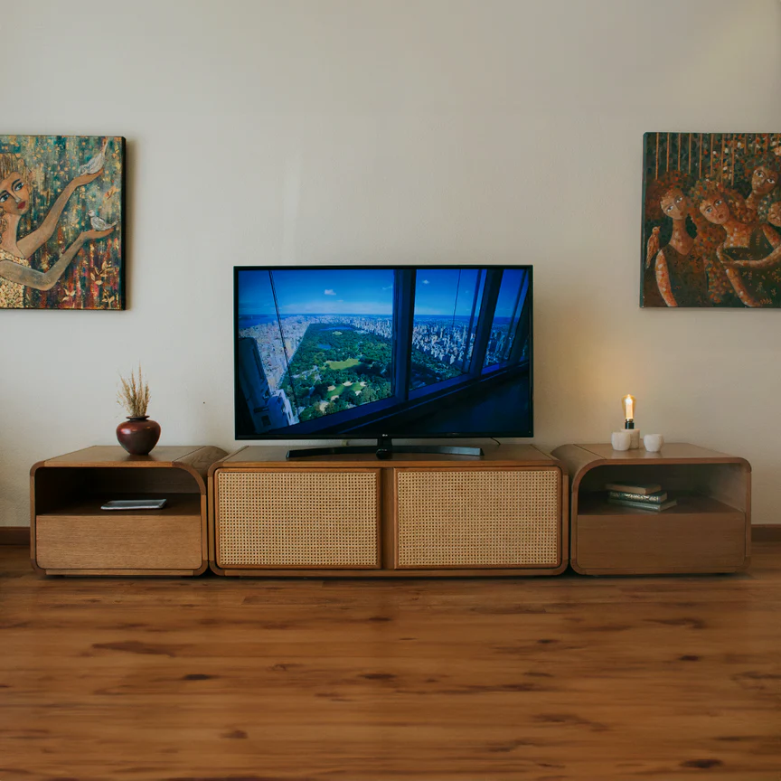 Elegant Cane TV Unit – Crafted from Beech and Oak Veneer 2