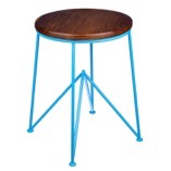 Kara Bar Stool With Wooden Top and Blue Metal Legs 0
