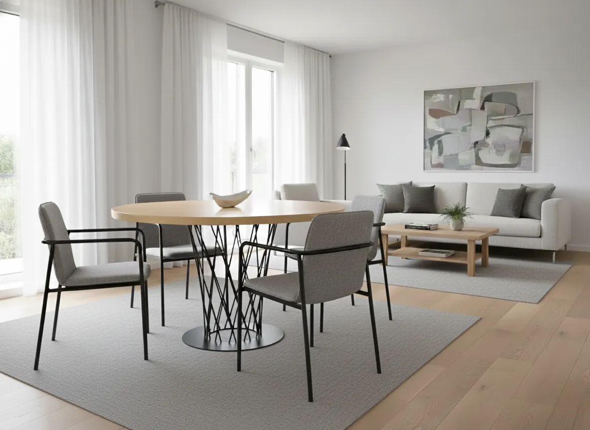 Millie Wooden Round Dining Table With Metal Mesh Base 1