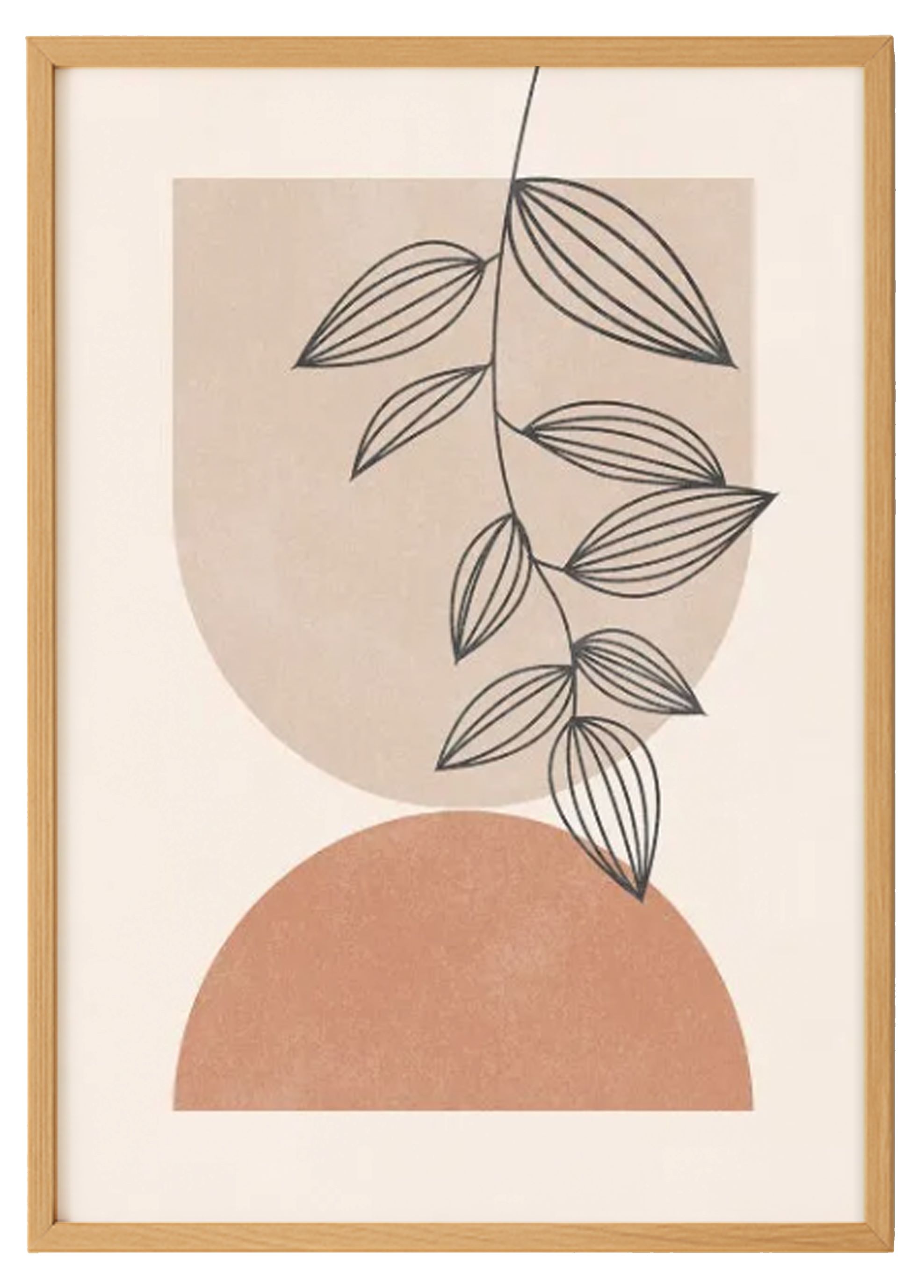 Minimalist Abstract Arches Art with Botanical Accents With Wooden Frame 0