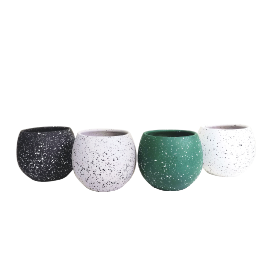 White, Grey, Green, Black Terrazzo Decorative Pot with plate 0