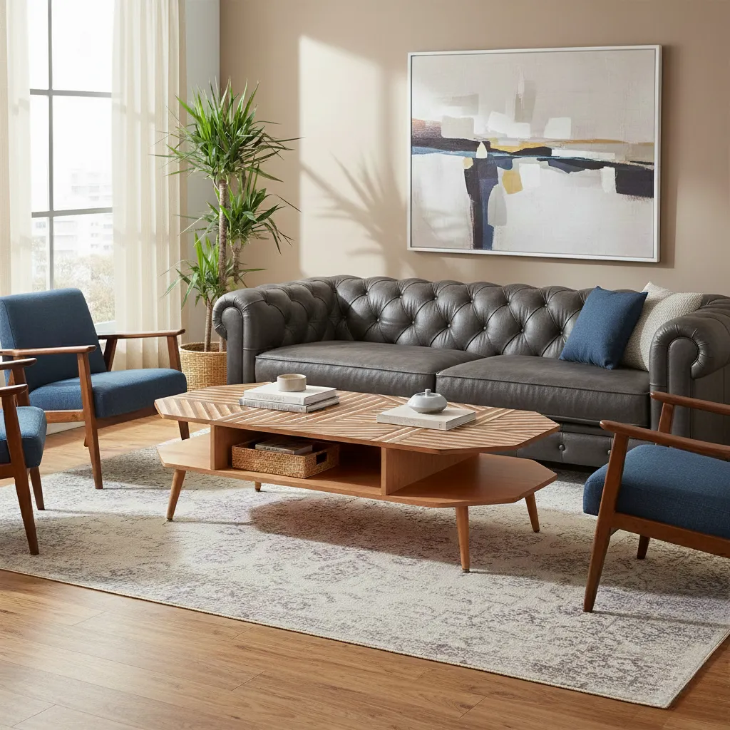 طاولة قهوة شبه مستطيلة - خشب جوز وكريز وقشرة أرو 2