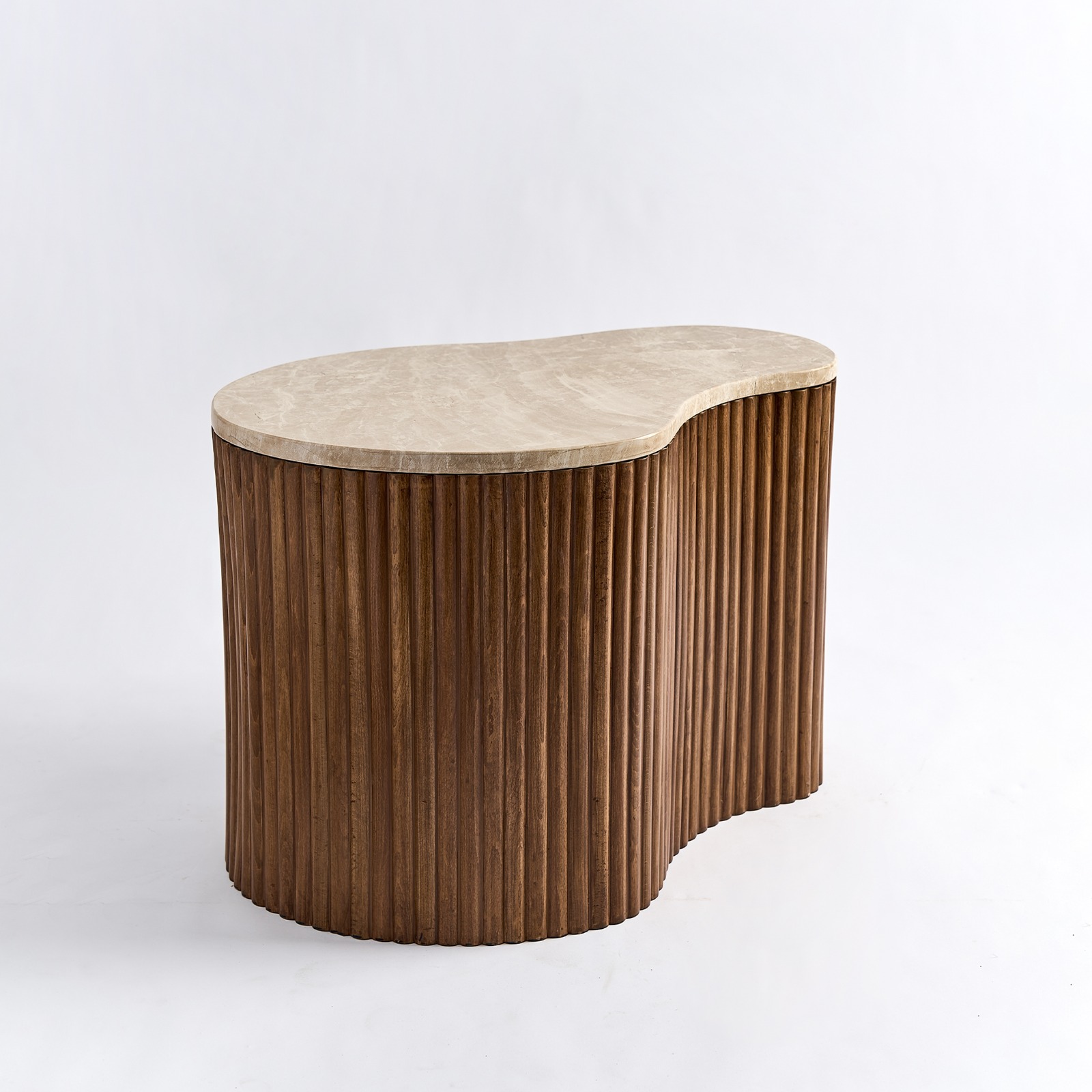 طاولة قهوة متوسطة كيدني بسطح رخامي - خشب زان - تصميم مضلع 0