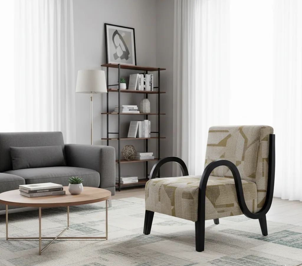 S Upholstered Armchair With Curved Beech Wood Frame 4