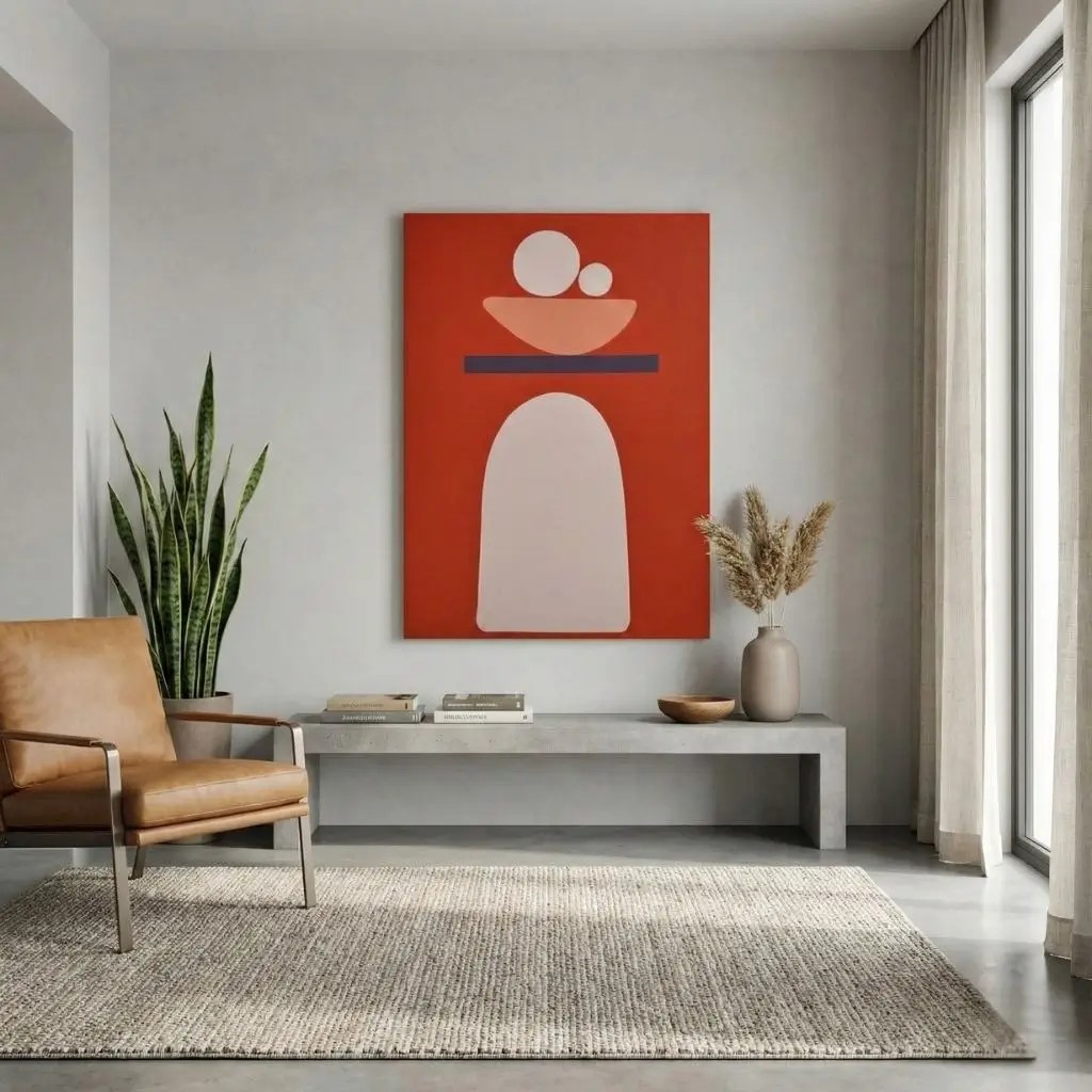 Balance Abstract Geometric Canvas Wall Art – Terracotta, Peach & Navy Tones 1