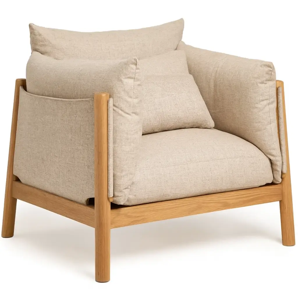 Nui Armchair - Soft Upholstery Fabric - Wooden Frame 1 0