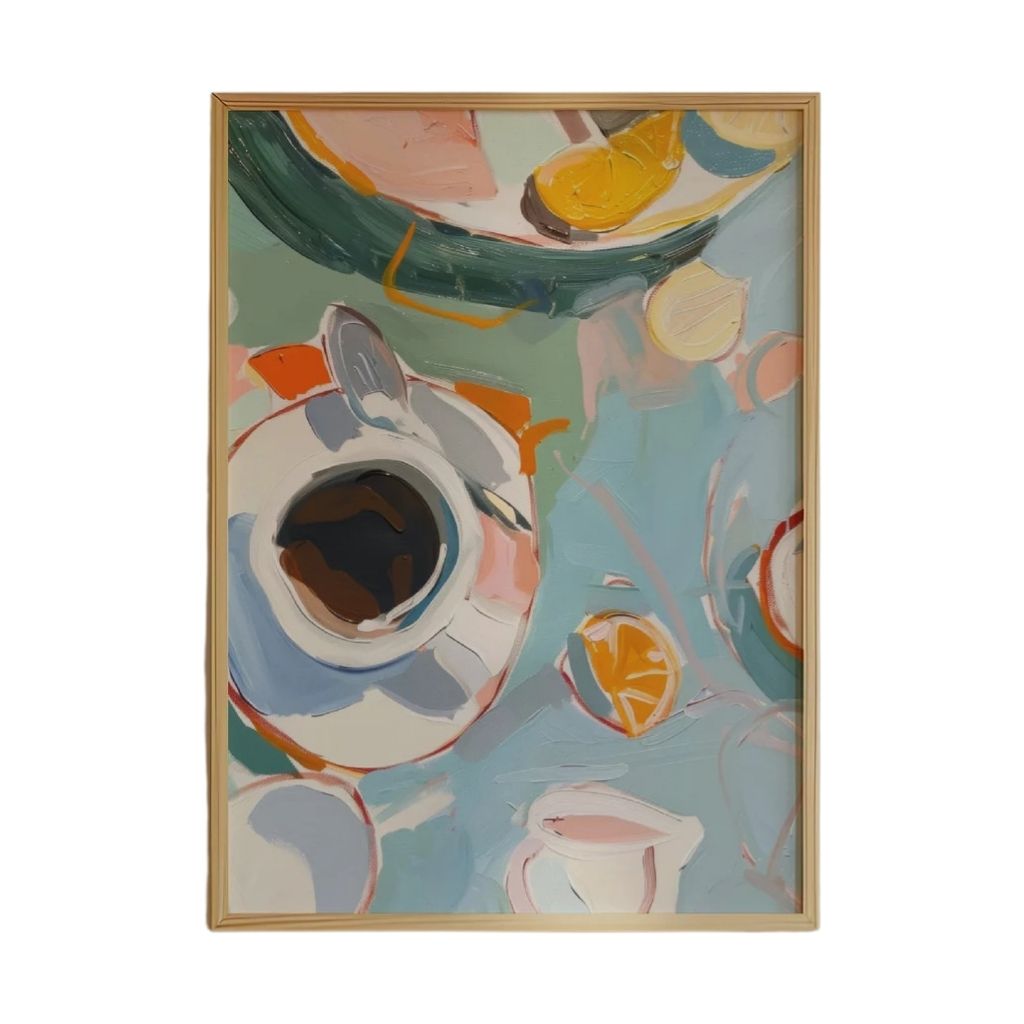 Abstract Coffee and Citrus Still Life Print – Modern Colorful Wall Art 0
