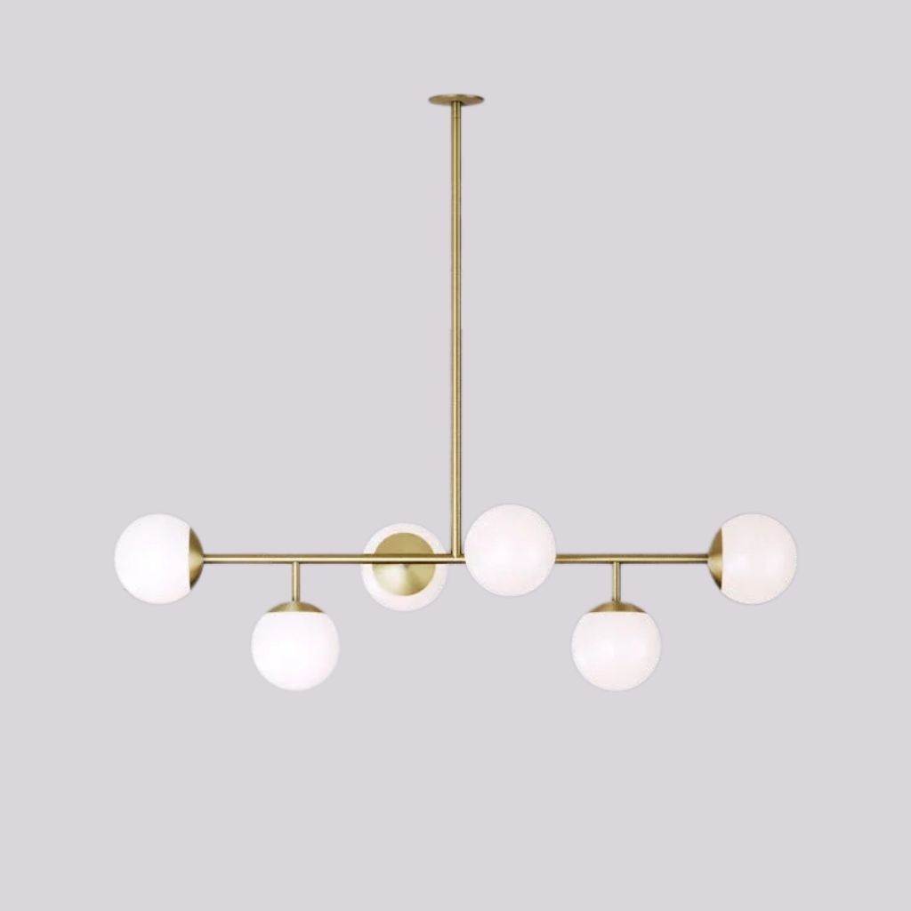 Modern Steel Ceiling Lamp With 6 Opal Globes Gold - YL735 0