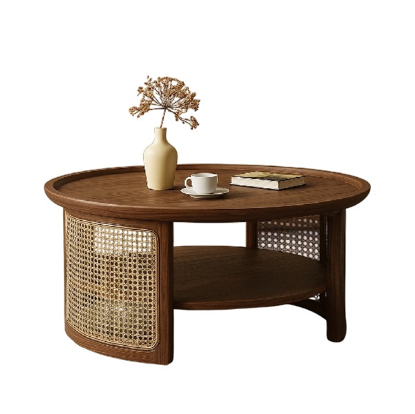 Rattan Wood Coffee Table – A Blend of Natural Texture and Timeless Design 0