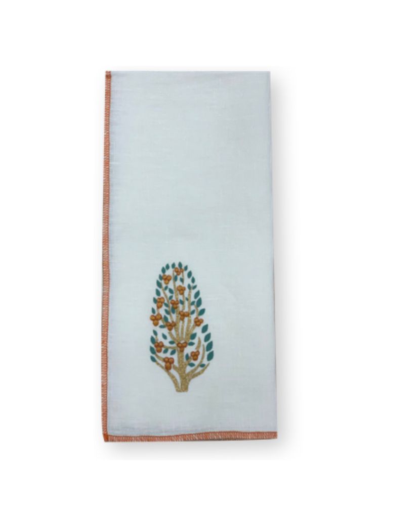 6 Napkin Linen Ecru Orchard Tree Aqua 0