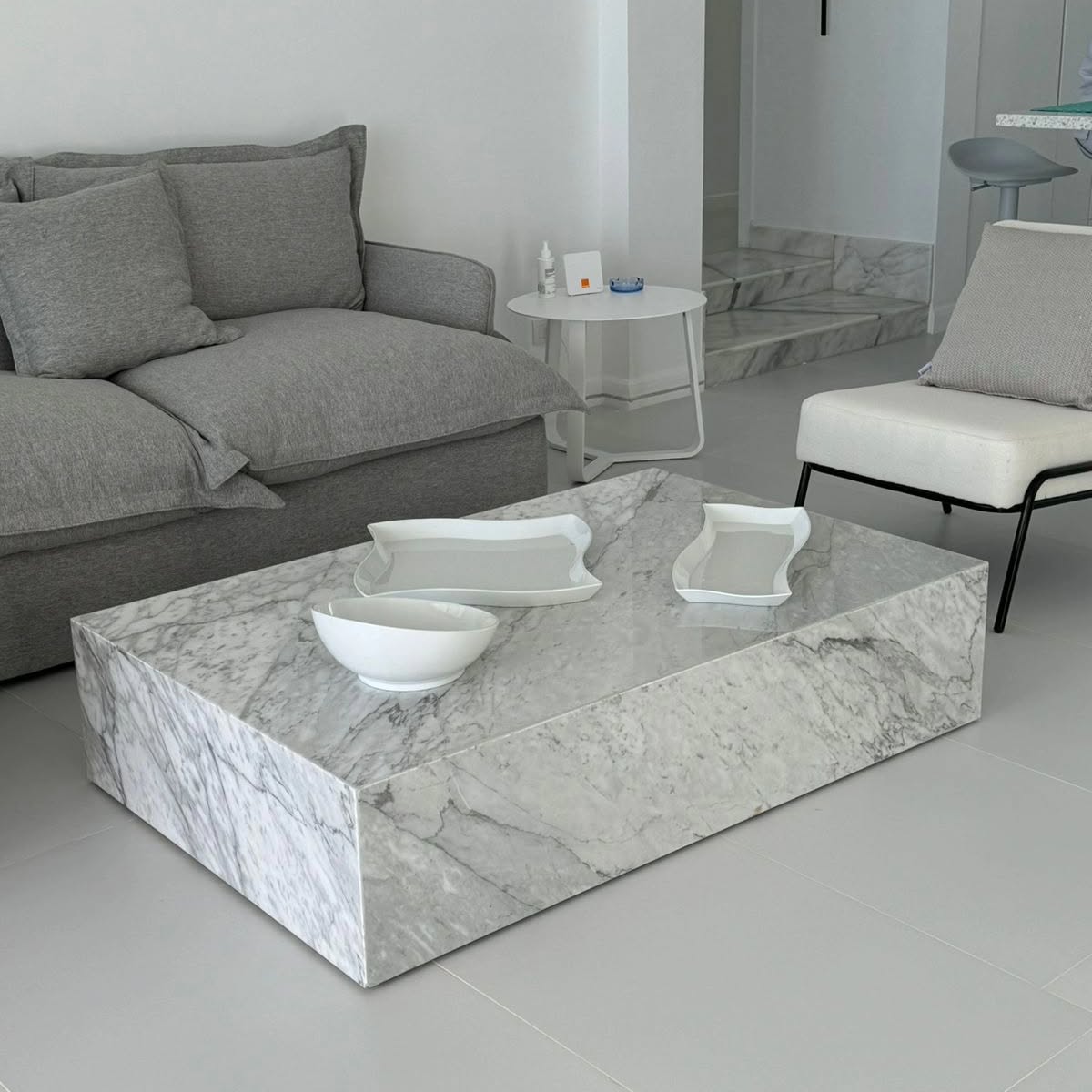 PLINTH Coffee Table - Carrara Marble - With 8 Hidden Wheels 2