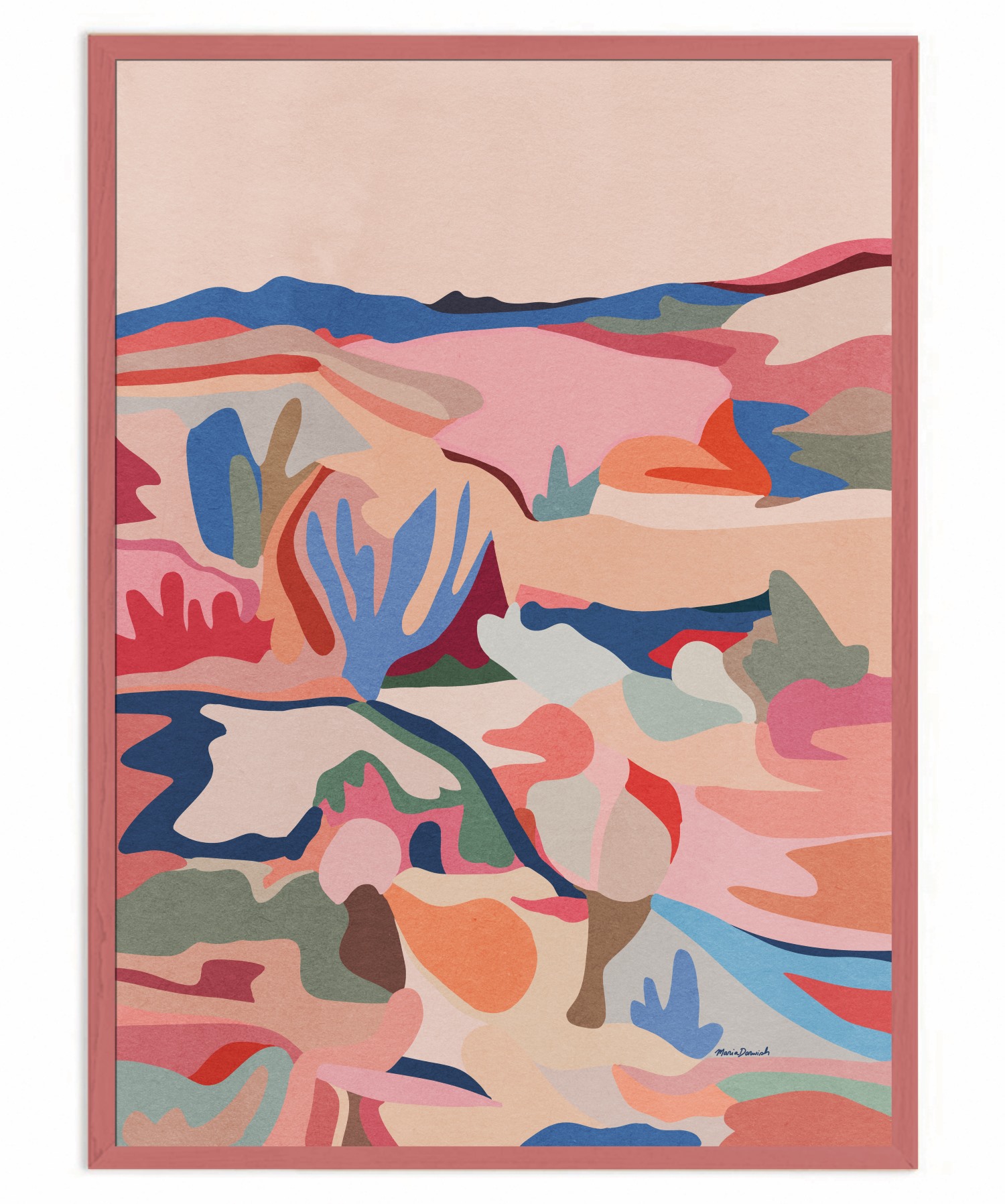 Coral Dreamscape Print with Pink Frame 0