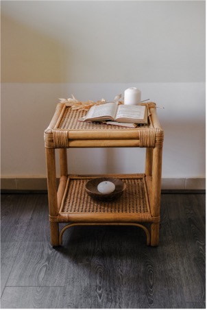 Bamboo & Cané Square Shaped Side Table - 2 Levels 0