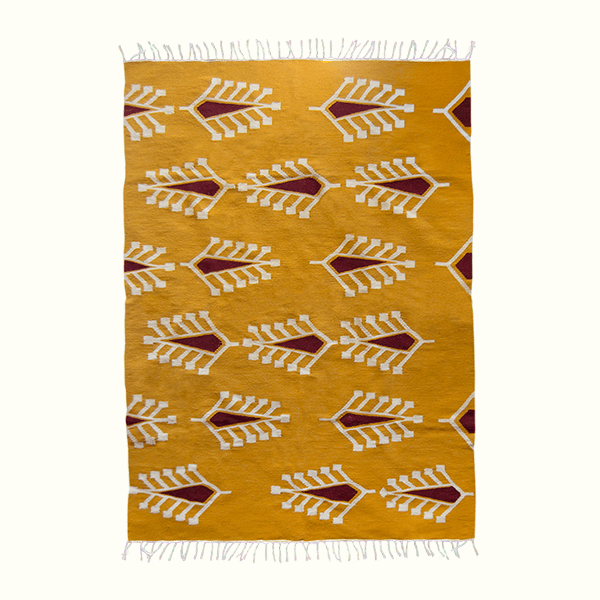 Cypress Handwoven Wool Rug – Yellow Botanical Design on Cotton Base 0