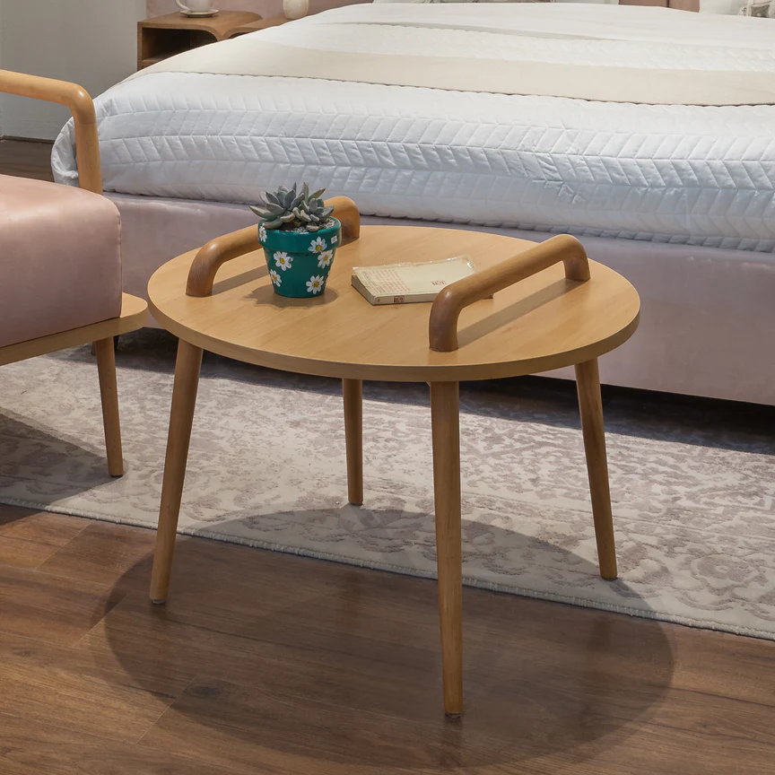 Companion Side Table - Beech Wood & veneer - Round Top 2