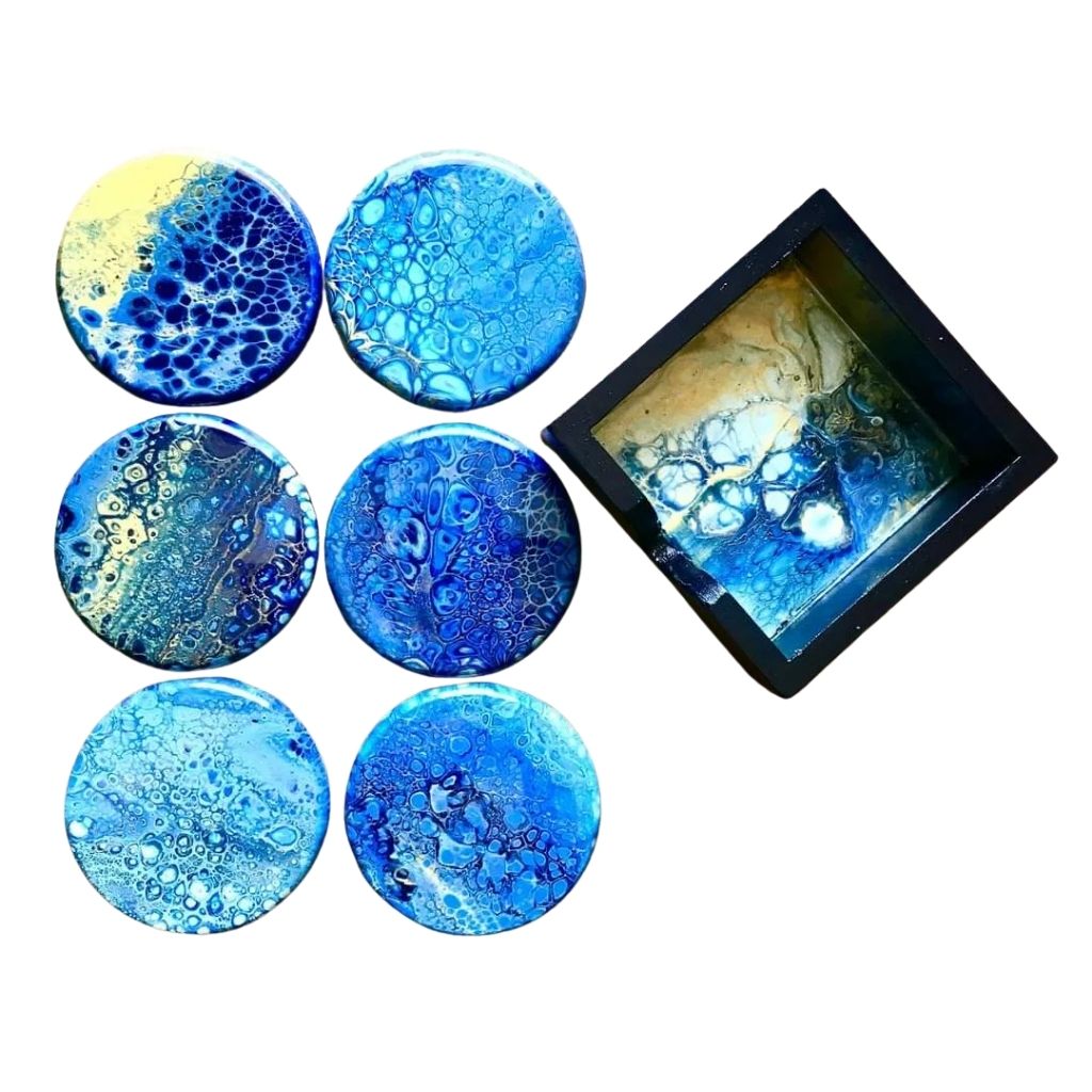 Acrylic pouring Tea coaster set 0