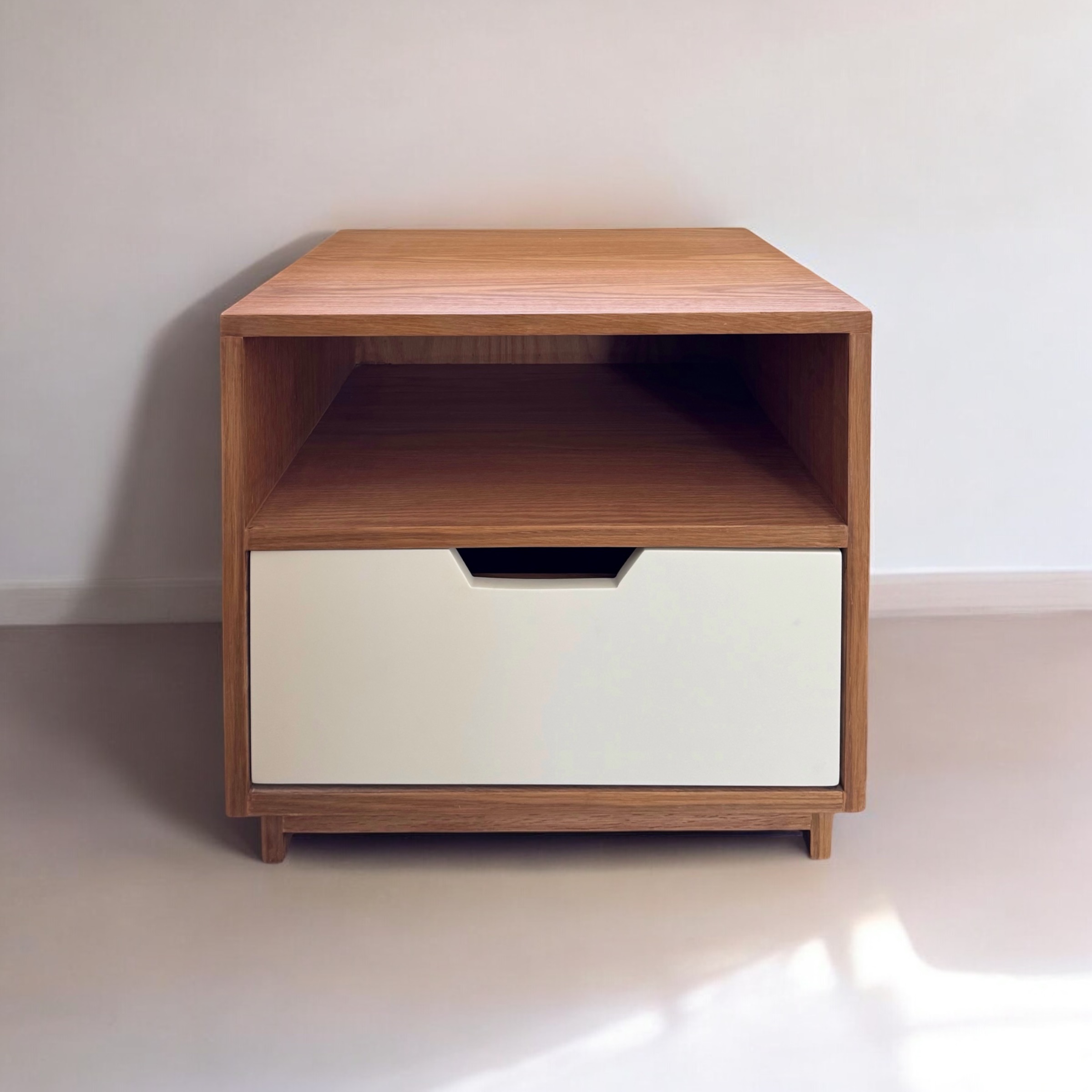 Oak & White Night Table With 1 Spacious Drawer & Shelf 0