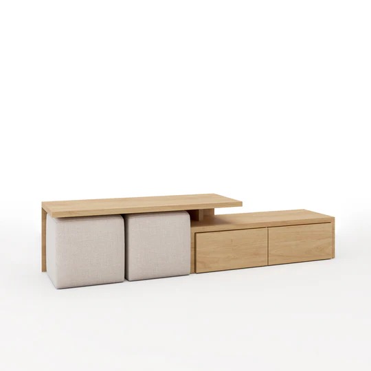 Double Deck Modern Modular TV Unit With Built-In Poufs 0