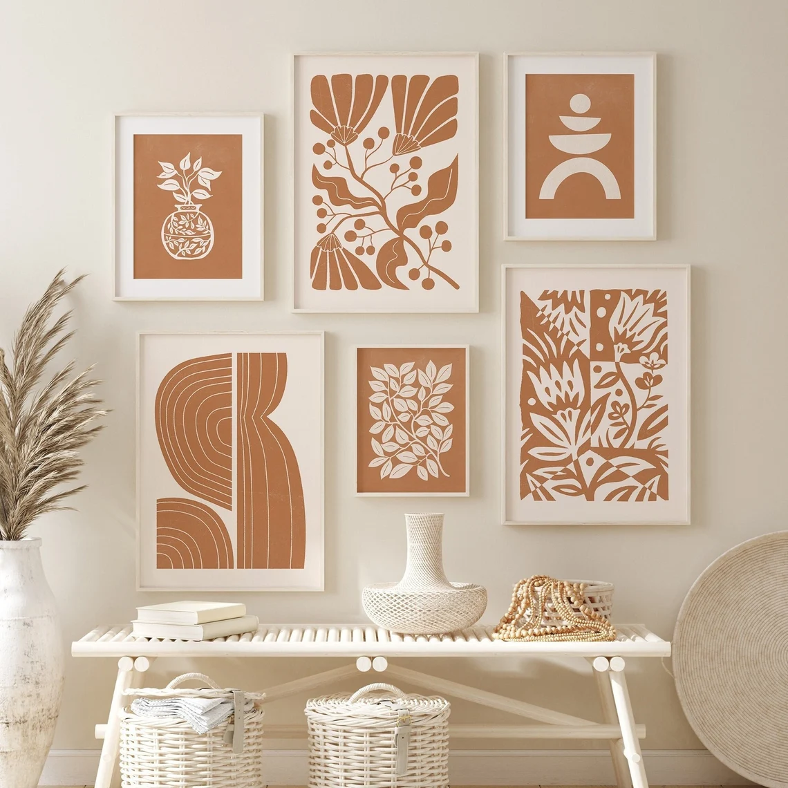 Boho Botanical Wall Art Set - Minimalist Nature Prints - Set of 6 1