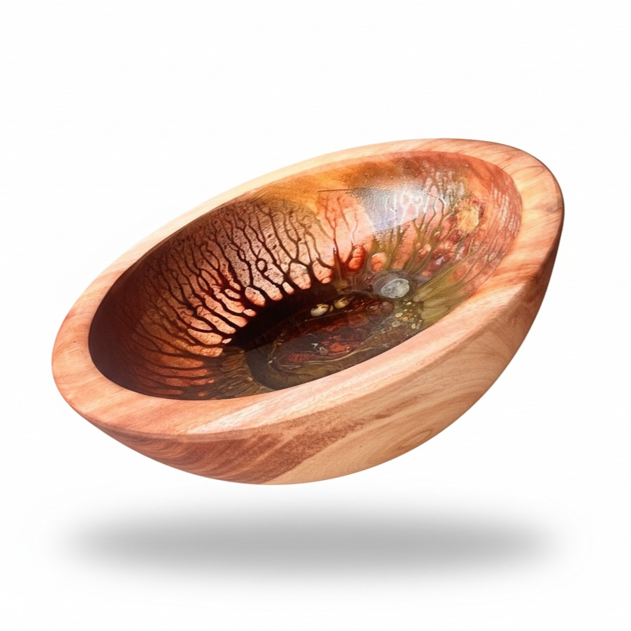 Maroon Epoxy Bowl – Handmade Kaya Wood Art 0
