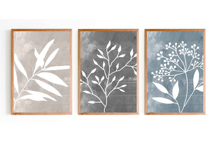 Minimalist Abstract Botanical Printed Artwork With Wooden Frame - Set of 3 0