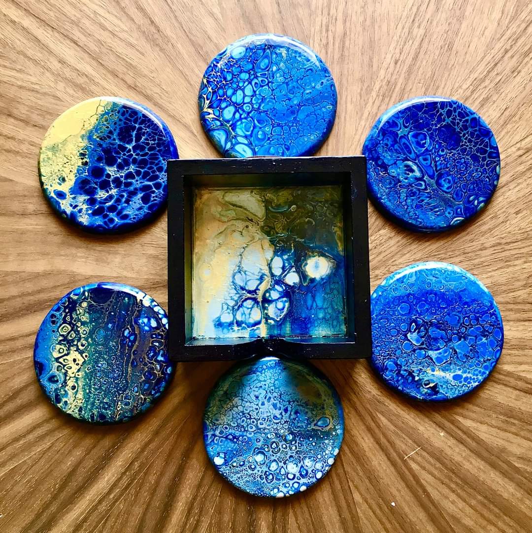Acrylic pouring Tea coaster set 1