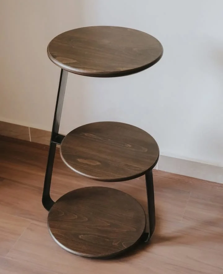 Menara Side Table - 3 Levels - Natural Beech & Metal Frame 0