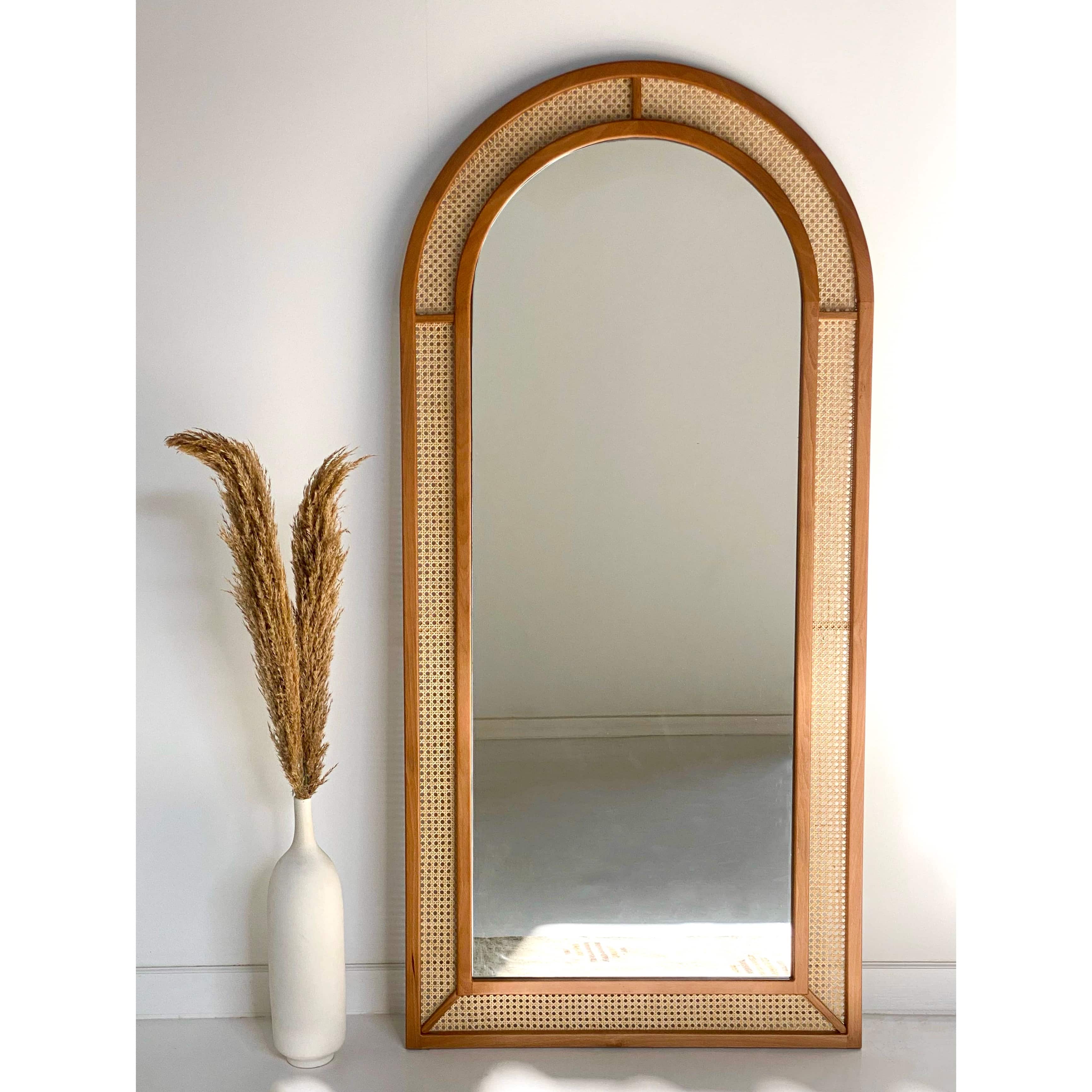 Dale Beech Wood & Rattan Arch Mirror 0