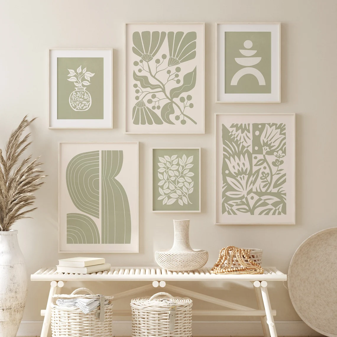 Boho Botanical Wall Art Set - Minimalist Nature Prints - Set of 6 2
