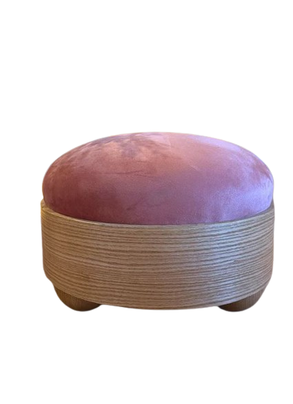 Bonba Pouf - Upholstered Seat With Carved Wooden Base 4