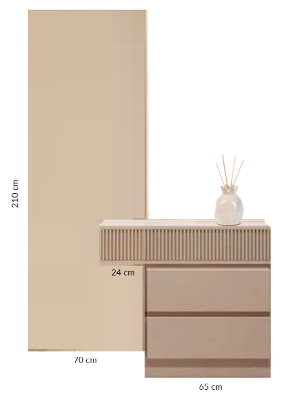 Nude Wooden Dresser with Full Length Mirror 0
