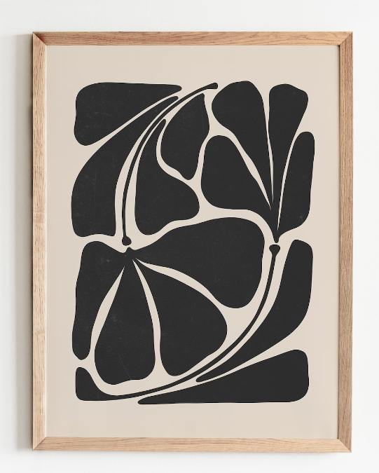 Abstract Black Plant Printed Artwork With Wooden Frame 0