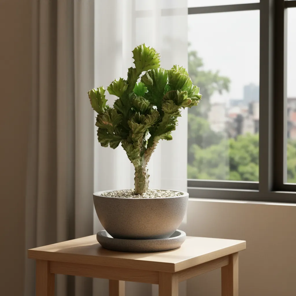 Euphorbia Lactea with grey terrazzo pot 1