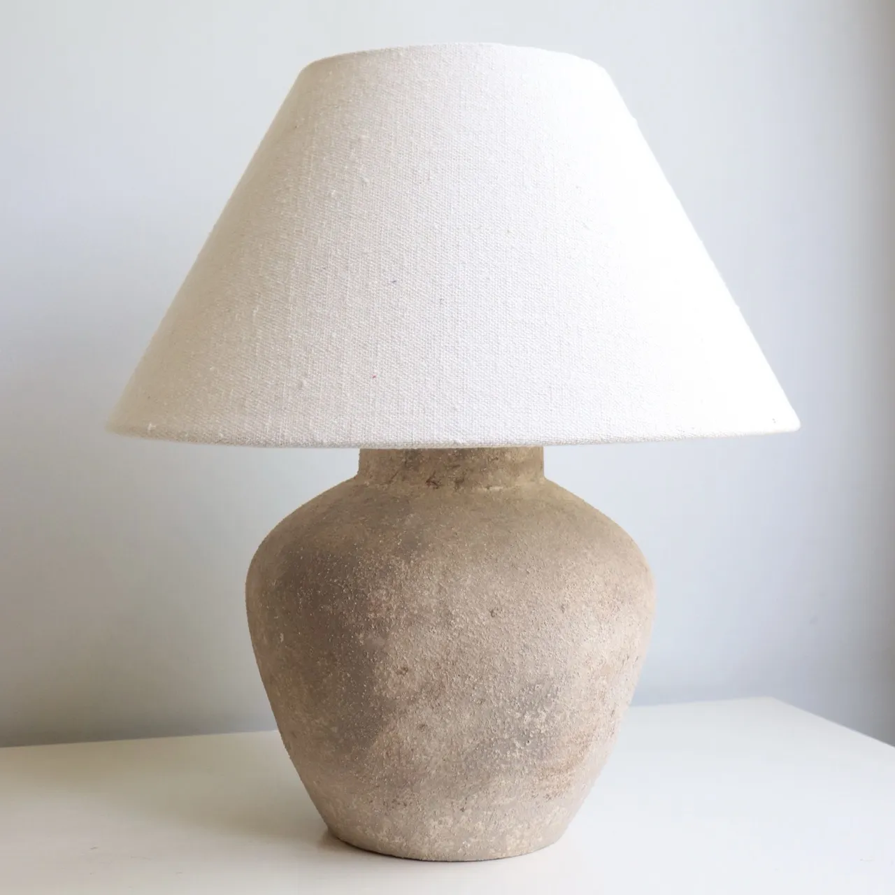 Antiqued Greige Earthenware Table Lamp 1