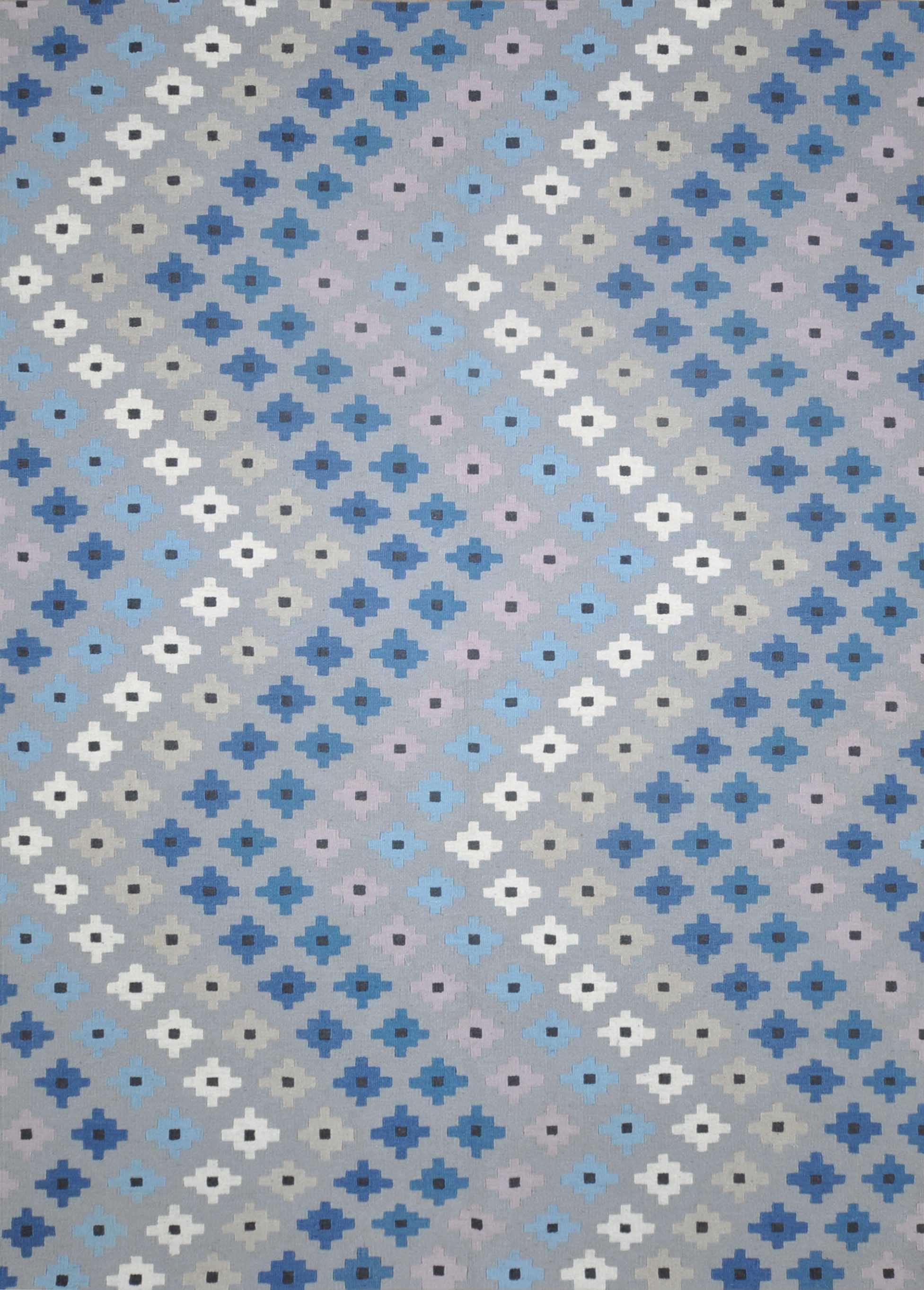 Handwoven Natural Wool Rug – Blue & Gray Geometric Pattern 0