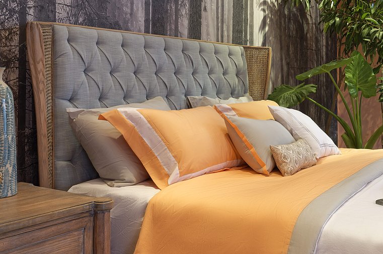 Vintage Bed With Cane And Tufted Headboard 2
