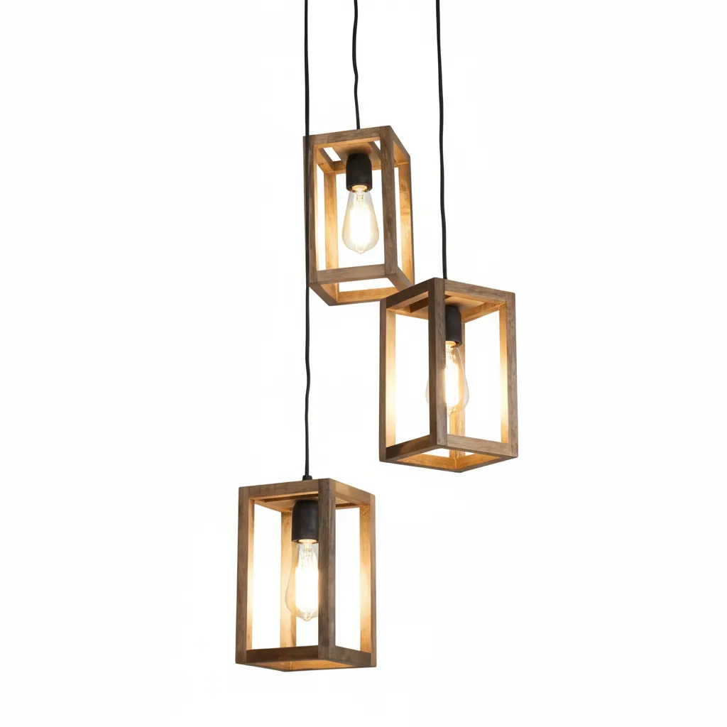 Modern Wood & Steel Ceiling Lamp – 3 Pendant Lights - YL110 0