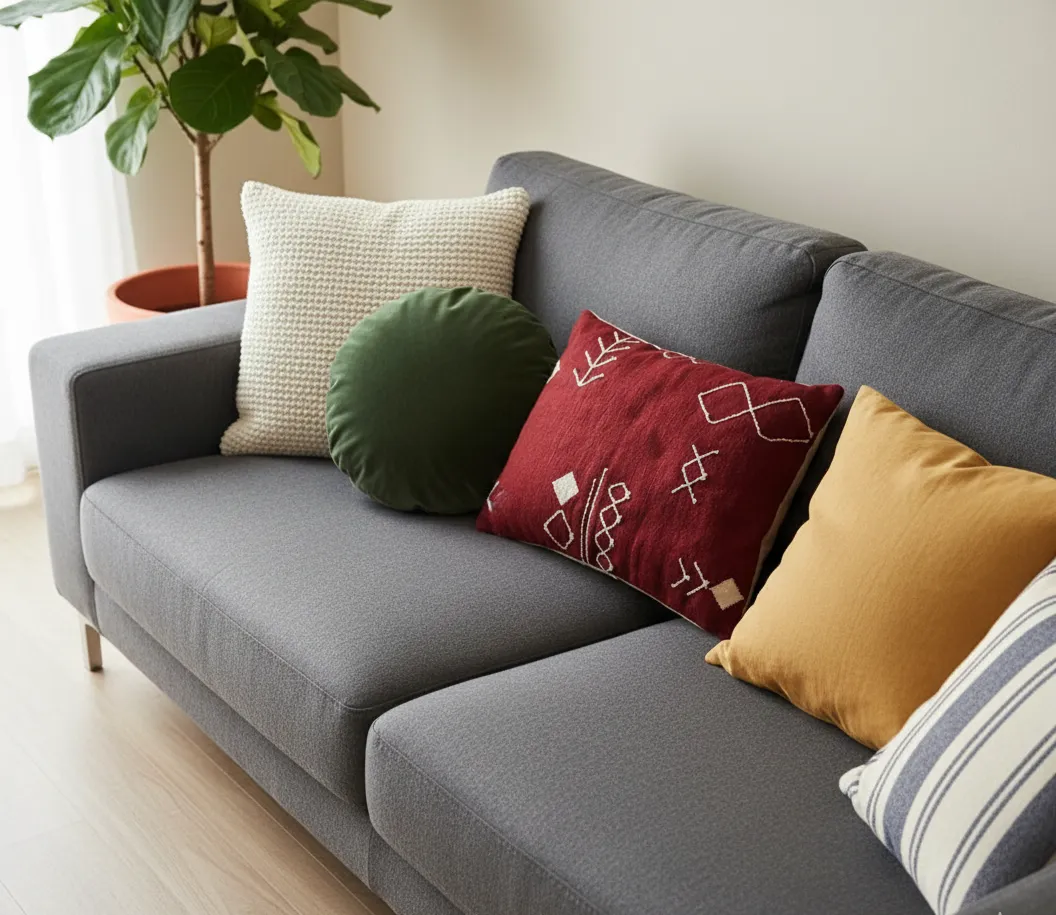 Burgundy Scattered Stitch Cushion 1