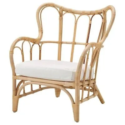 Bamboo Lounge Chair With Airy Frame and Cushioned Seat 0