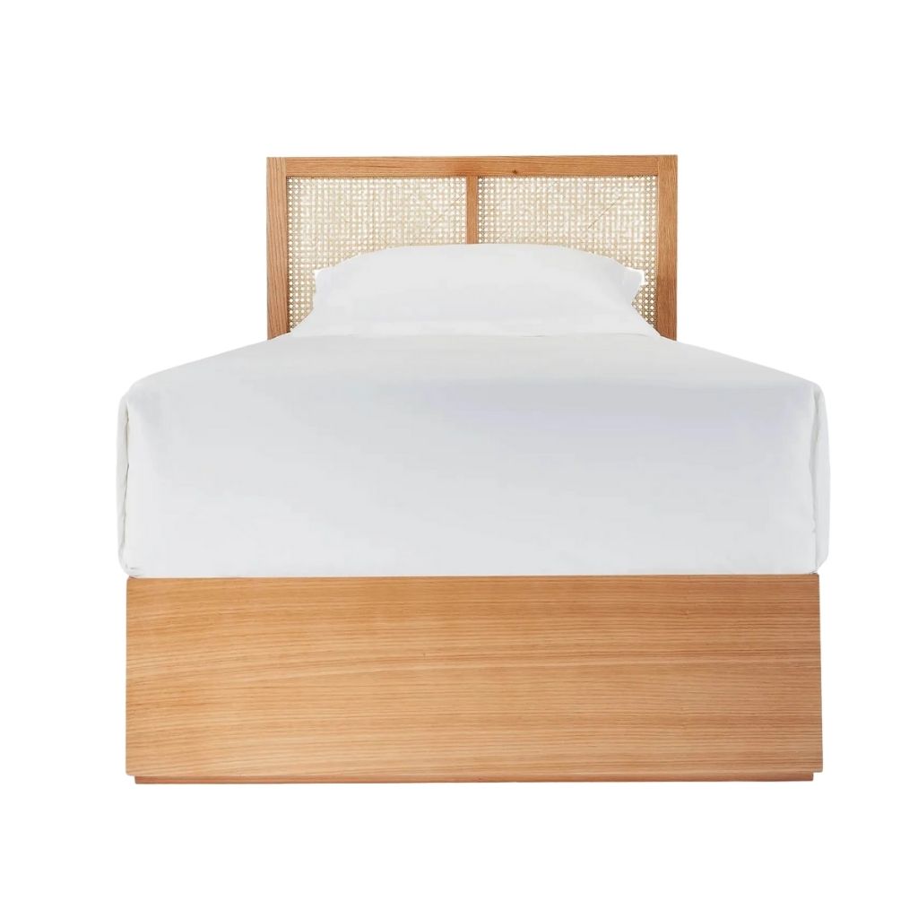 Sidra Oak Wood Bed With Cane Headboard 0