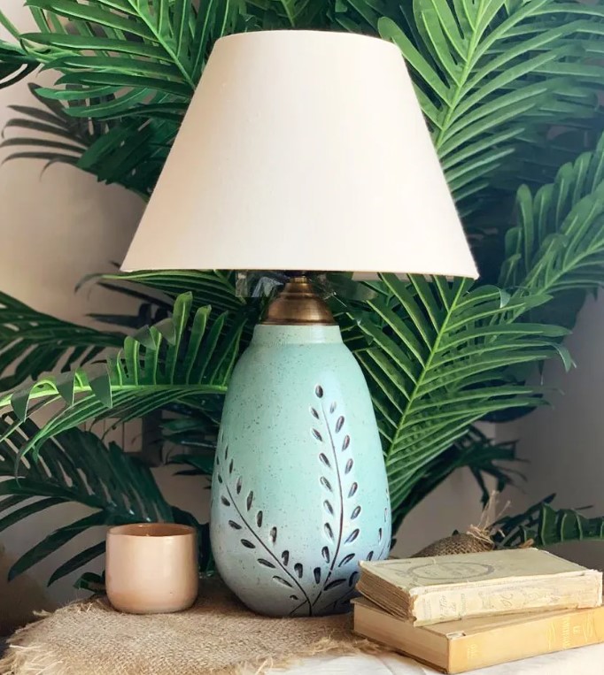 Mint Falling Leaves Lamp Shade 2