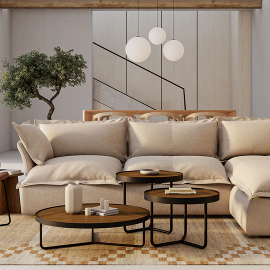 طقم طاولة ترياد 3 قطع دائرية - أرجل معدنية وسطح ام دي اف 2